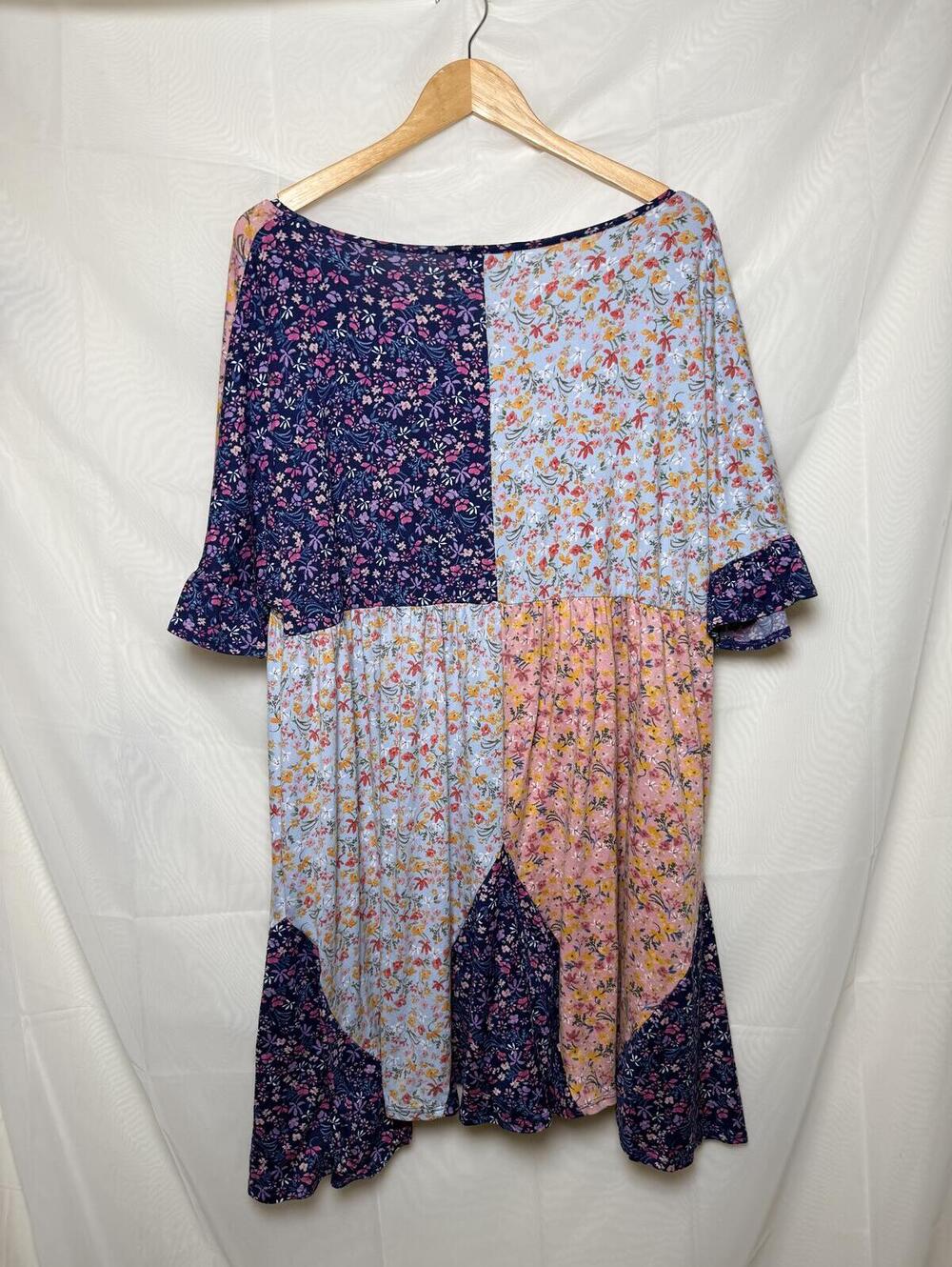 Haptics by Holly Harper Floral Patchwork Babydoll Boho Swing Dress - Picture 4 of 6